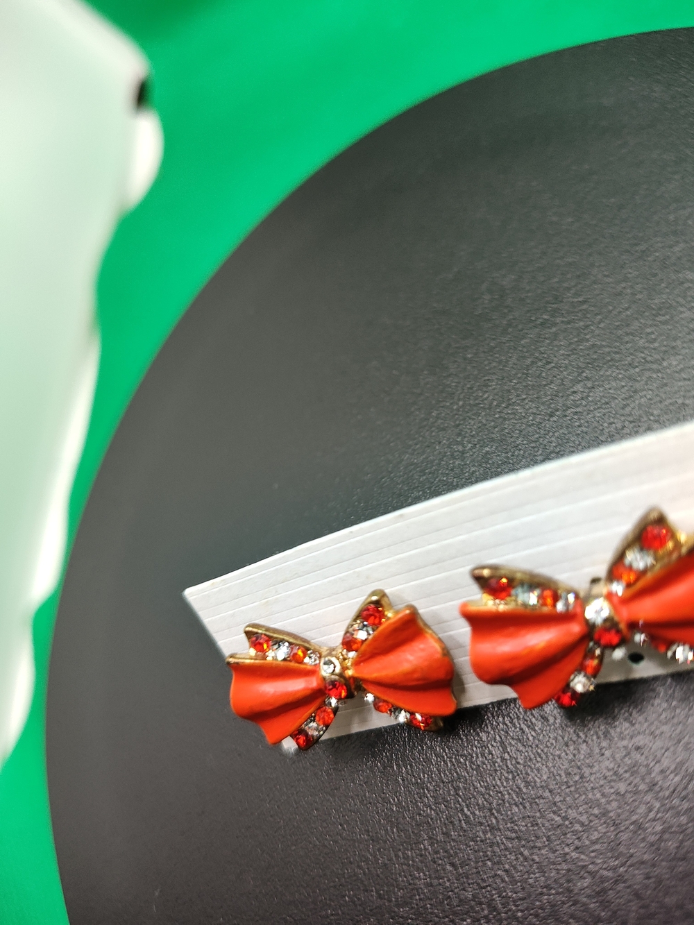 Gold-Trim Red Bow Crystal Stud Earrings